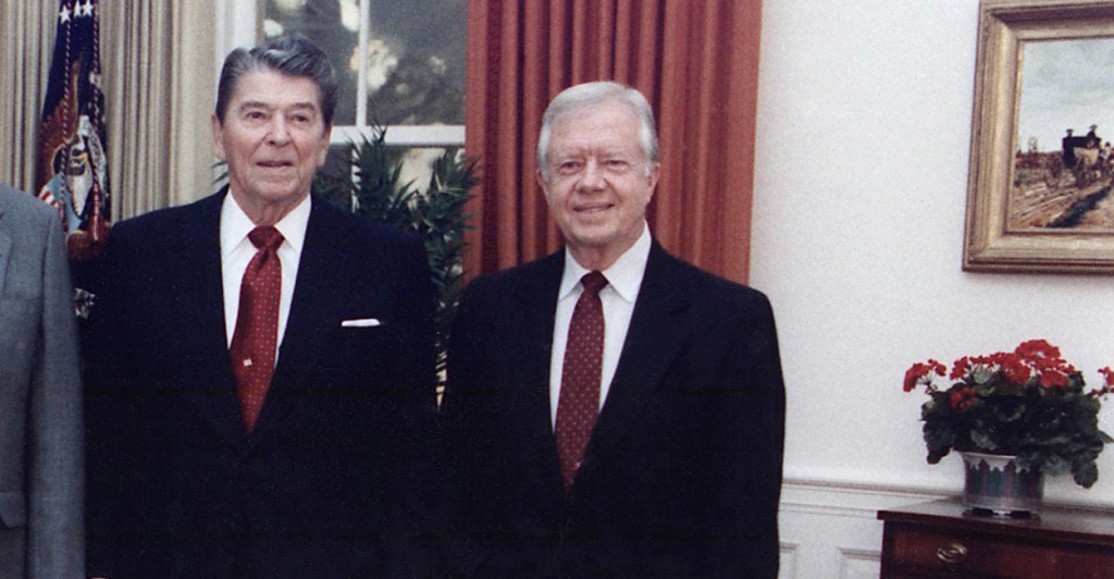Ronald Reagan and Jimmy Carter in 1991. (Photo: Newscom)