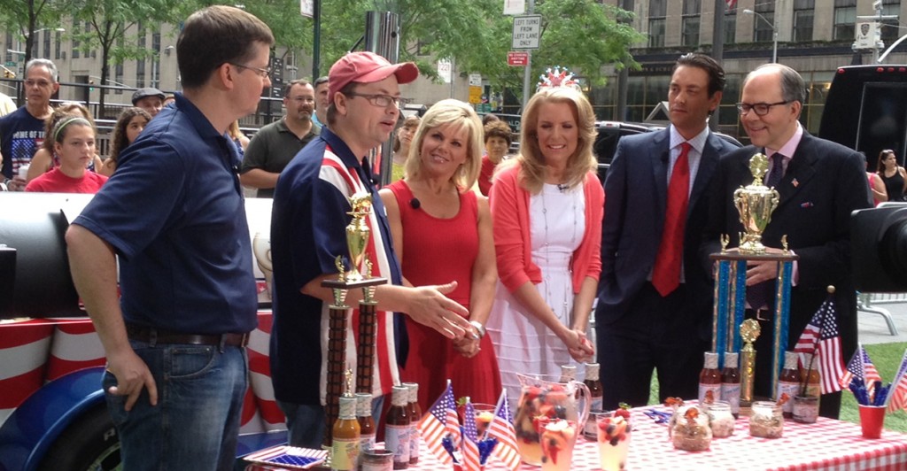 Hall and Thompson during an appearance on Fox and Friends. (Photo: Courtesy Pork Barrel BBQ)