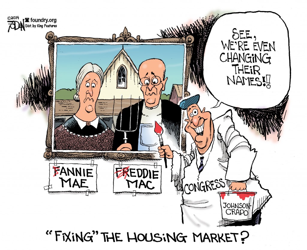 Johnson Crapo housing cartoon Fannie Freddie