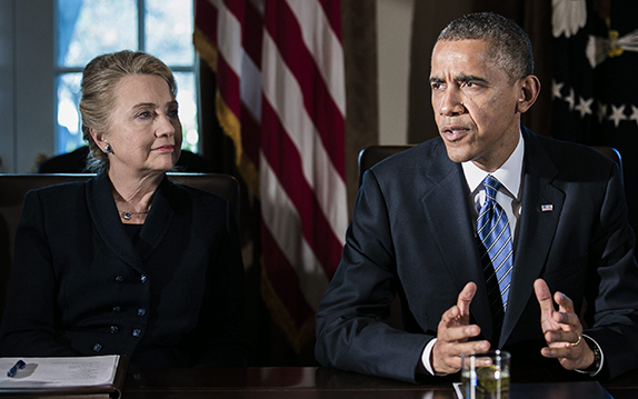 Hillary Clinton and Barack Obama. (Photo: T.J. Kirkpatrick/Newscom)