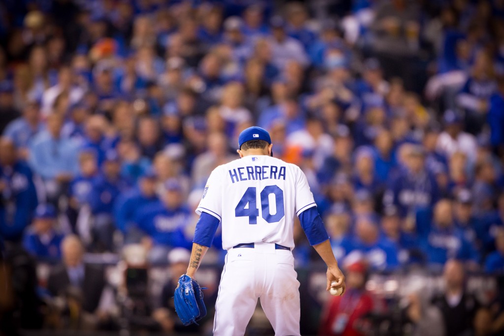 Kansas City Royals relief pitcher Kelvin Herrera (40) in front of fans during the MLB World Series Game 2. (Photo: Newscom)