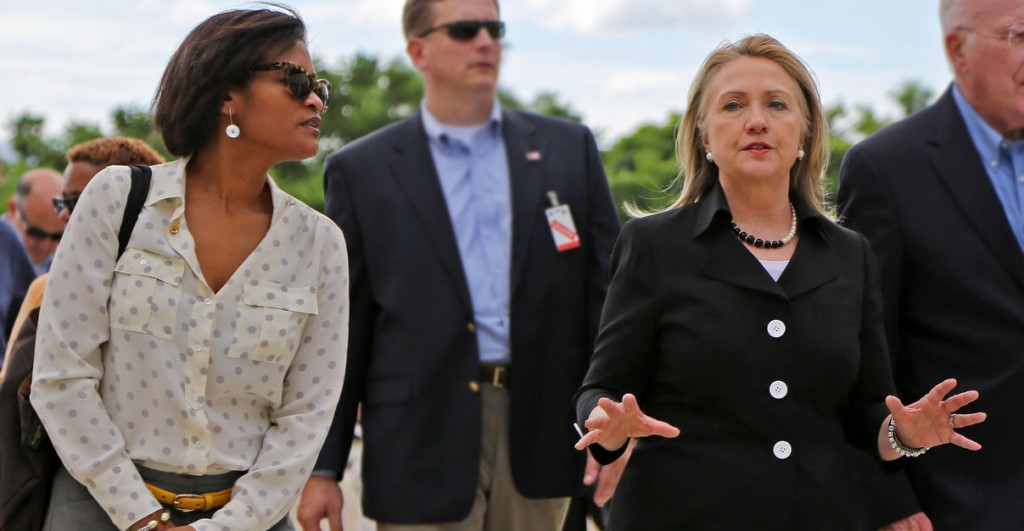 Cheryl Mills, left, with Hillary Clinton. (Photo: Newscom)