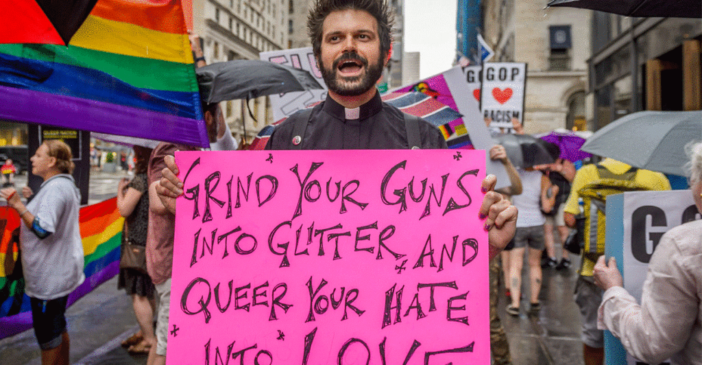 LGBT activists protest guns in New York City on the first night of the Republican National Convention. (Photo: Erik McGregor/Pacific Press/Newscom)