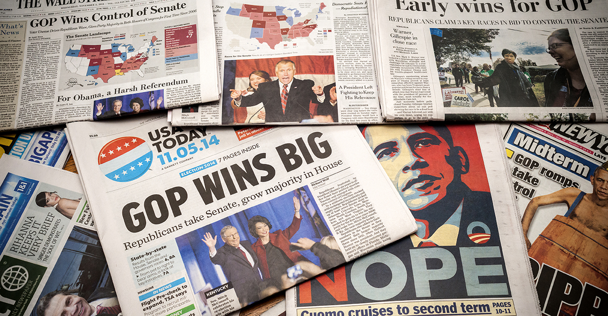 National and local newspapers in New York on Wednesday, November 5, 2014 report on the results of the previous day's mid-term elections. (Photo: Richard B. Levine/Newscom)
