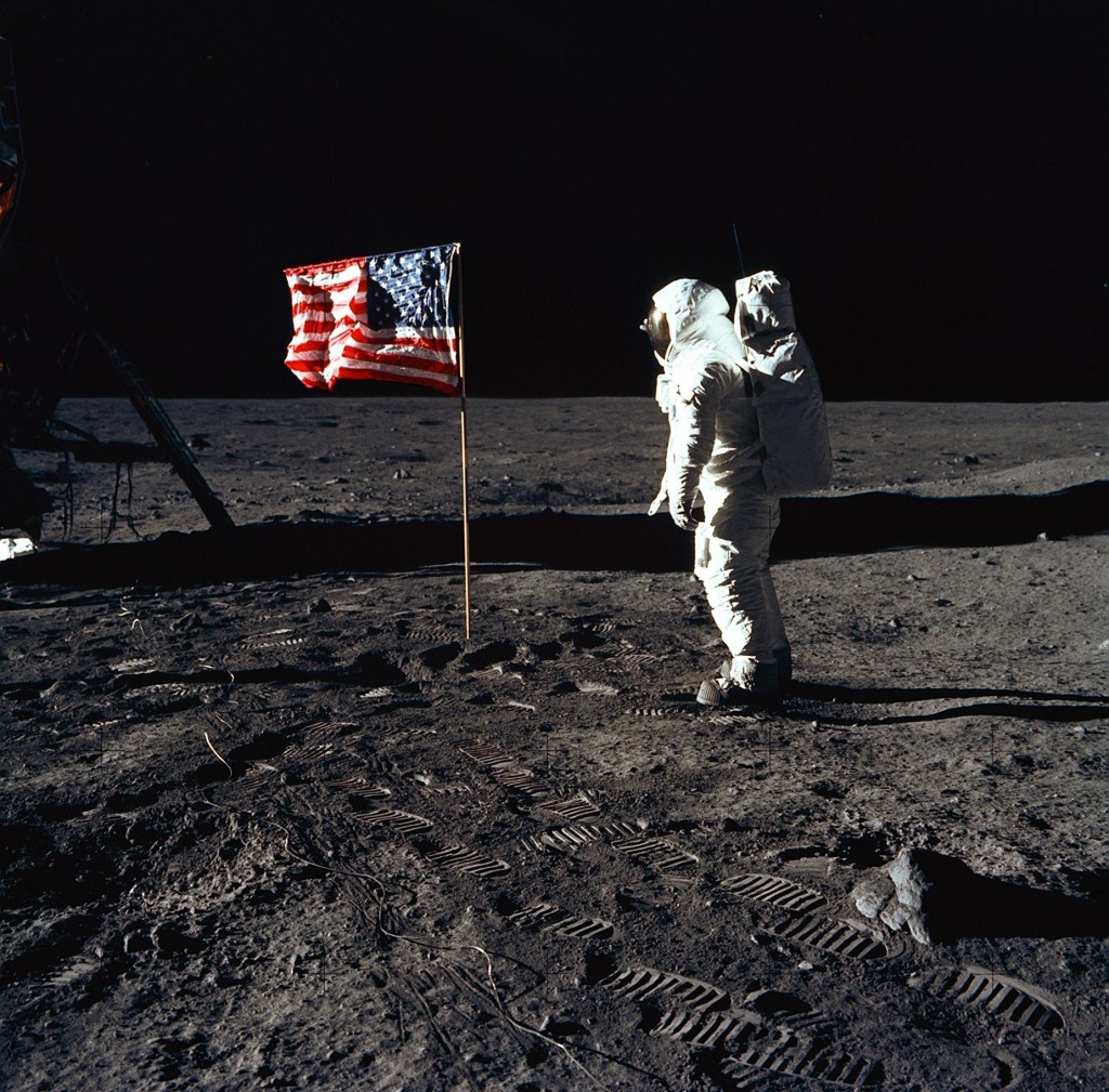 Astronaut Edwin E. Aldrin Jr., poses for a photograph beside the United States flag during an Apollo 11 mission July 20th, 1969. (Photo: NASA)