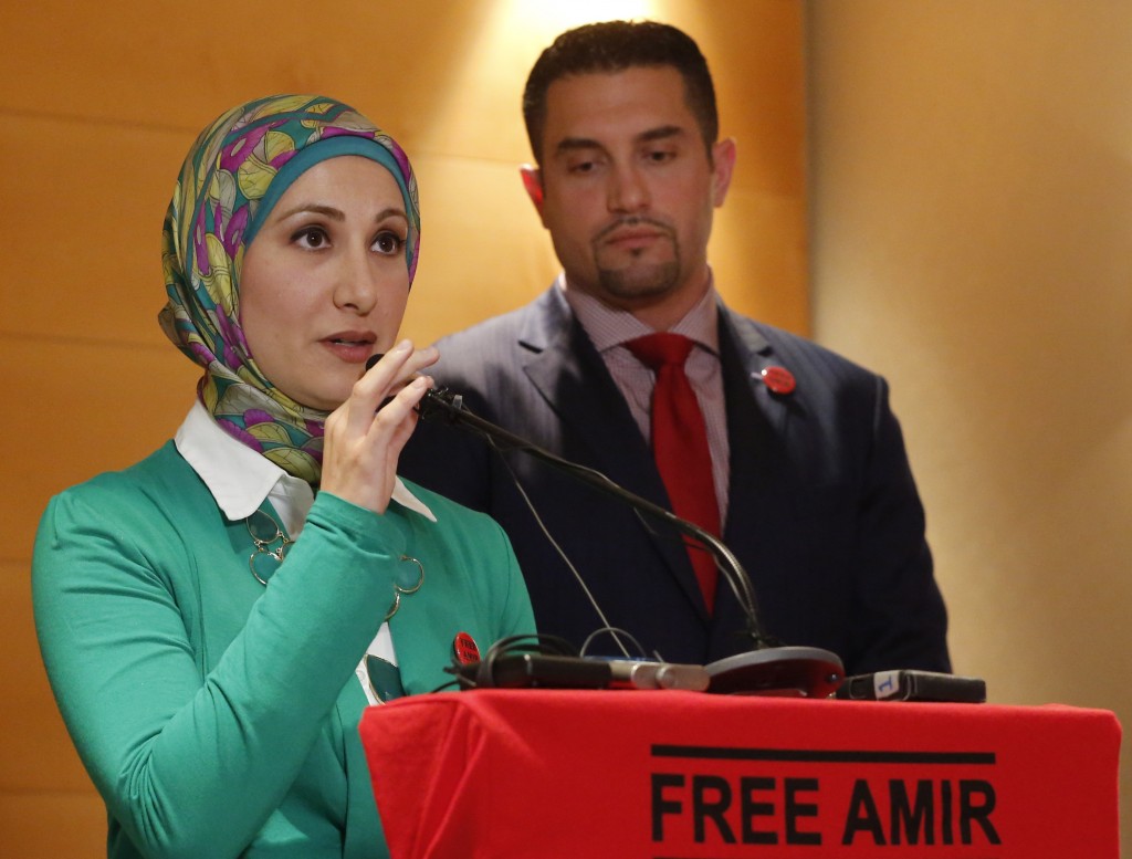 Amir Hekmati's sister, Sarah, discusses her brother's situation at a news conference in Vienna, Austria. (Photo: Leonhard Foeger/Reuters/Newscom)