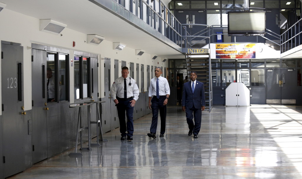 President Barack Obama tours the El Reno Federal Correctional Institution in El Reno, Okla. on July 16, 2015. Earlier that month, Obama commuted the prison sentences of 46 nonviolent federal drug offenders. (Photo: Kevin Lamarque/Reuters/Newscom)