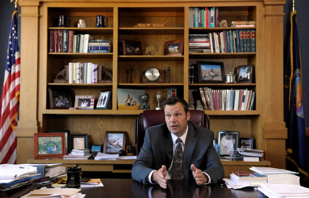 Kansas Secretary of State Kris Kobach has been a conservative leader in trying to impose strict voter identification laws. (Photo: Dave Kaup/Reuters/Newscom)