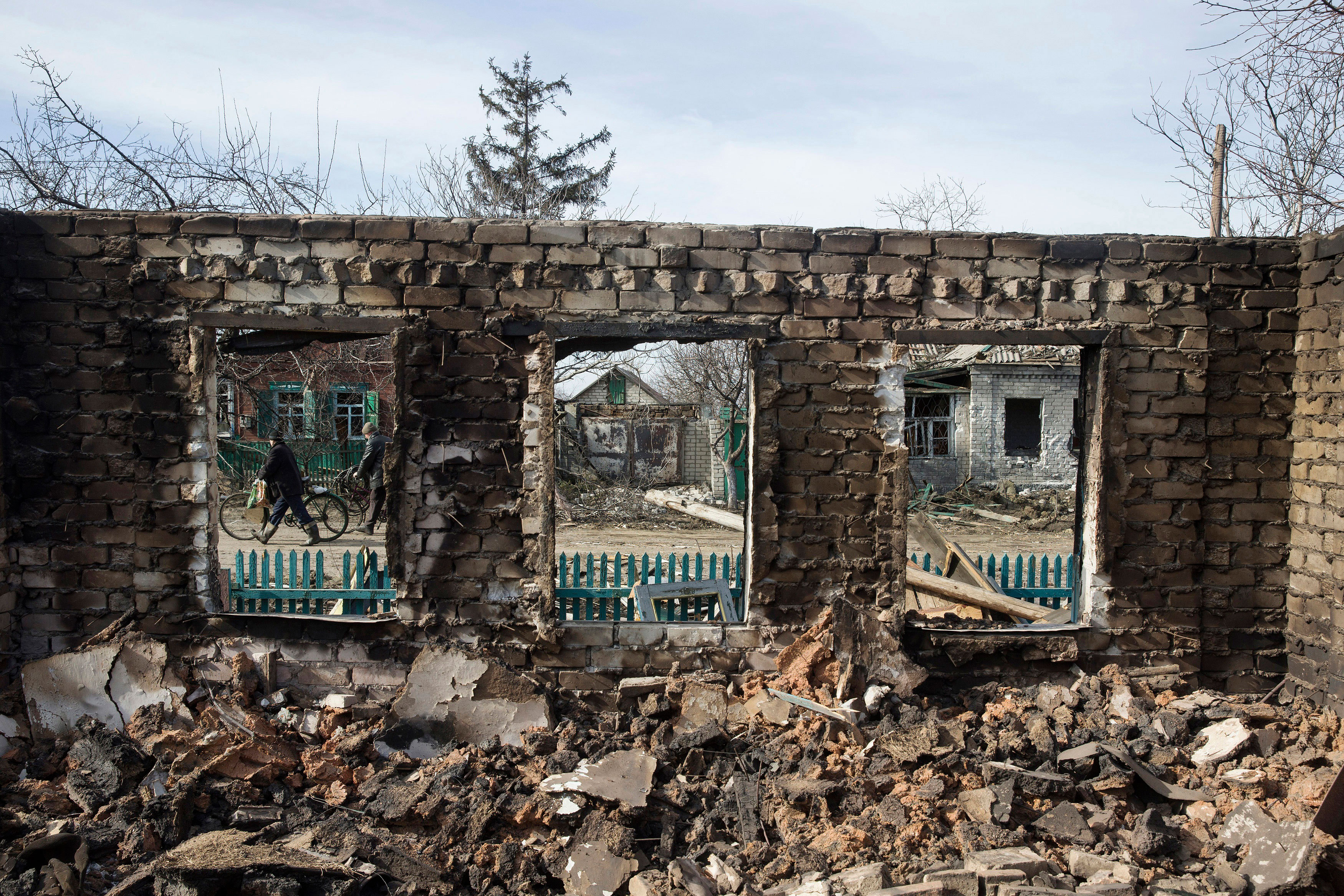 A house damaged by fighting in the town of Debaltseve, Ukraine, Feb. 25, 2015. (Photo: Baz Ratner/Reuters/Newscom)