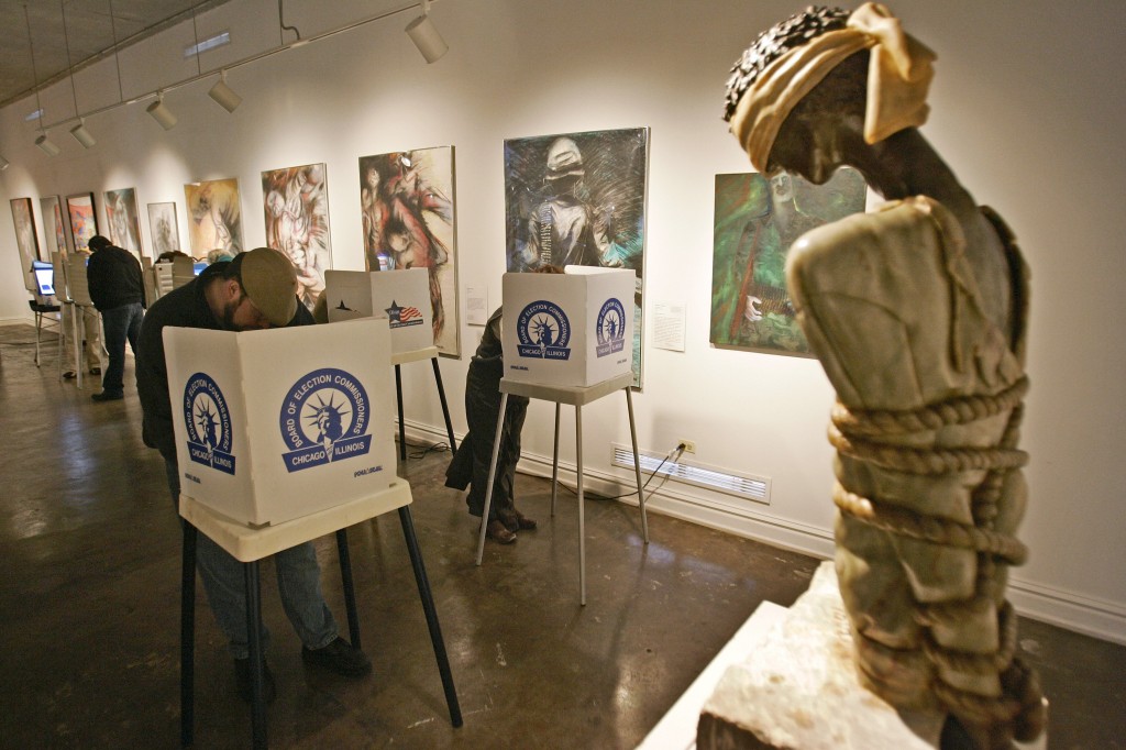 Voters cast their ballots at the National Vietnam Veterans Art Museum, a polling place in Chicago. (Photo: UPI Photo/Brian Kersey)