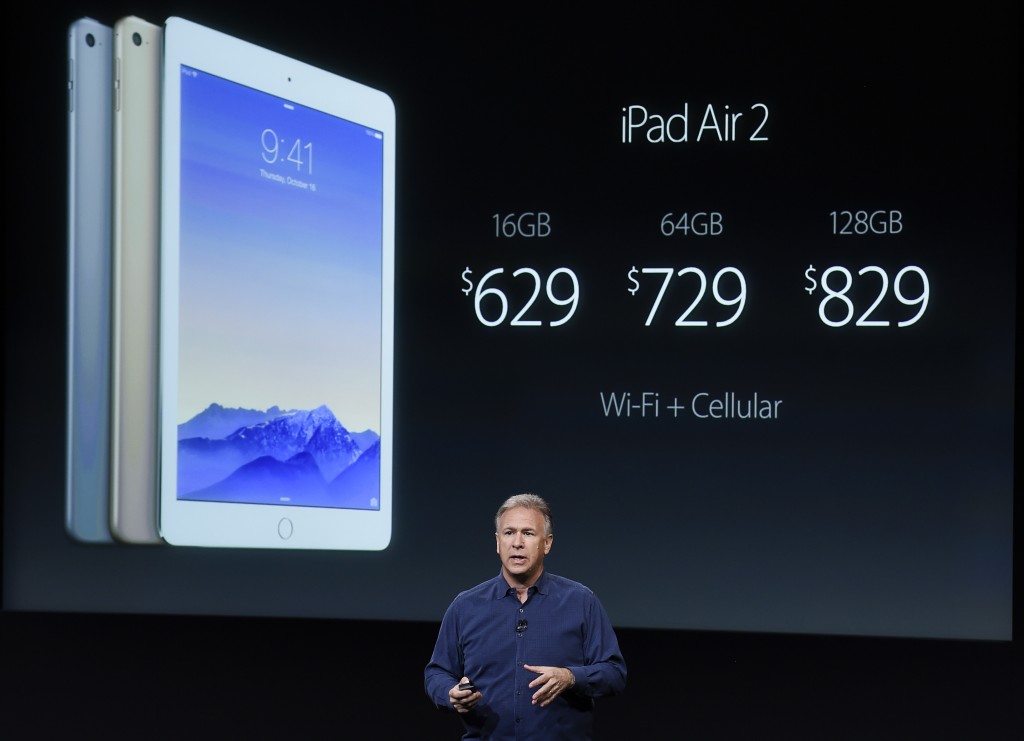 Apple Vice President Phil Schiller introduces the new Apple iPad Air 2 during an event at Apple headquarters in Cupertino on Oct. 16. (Photo: Xinhua/Newscom)