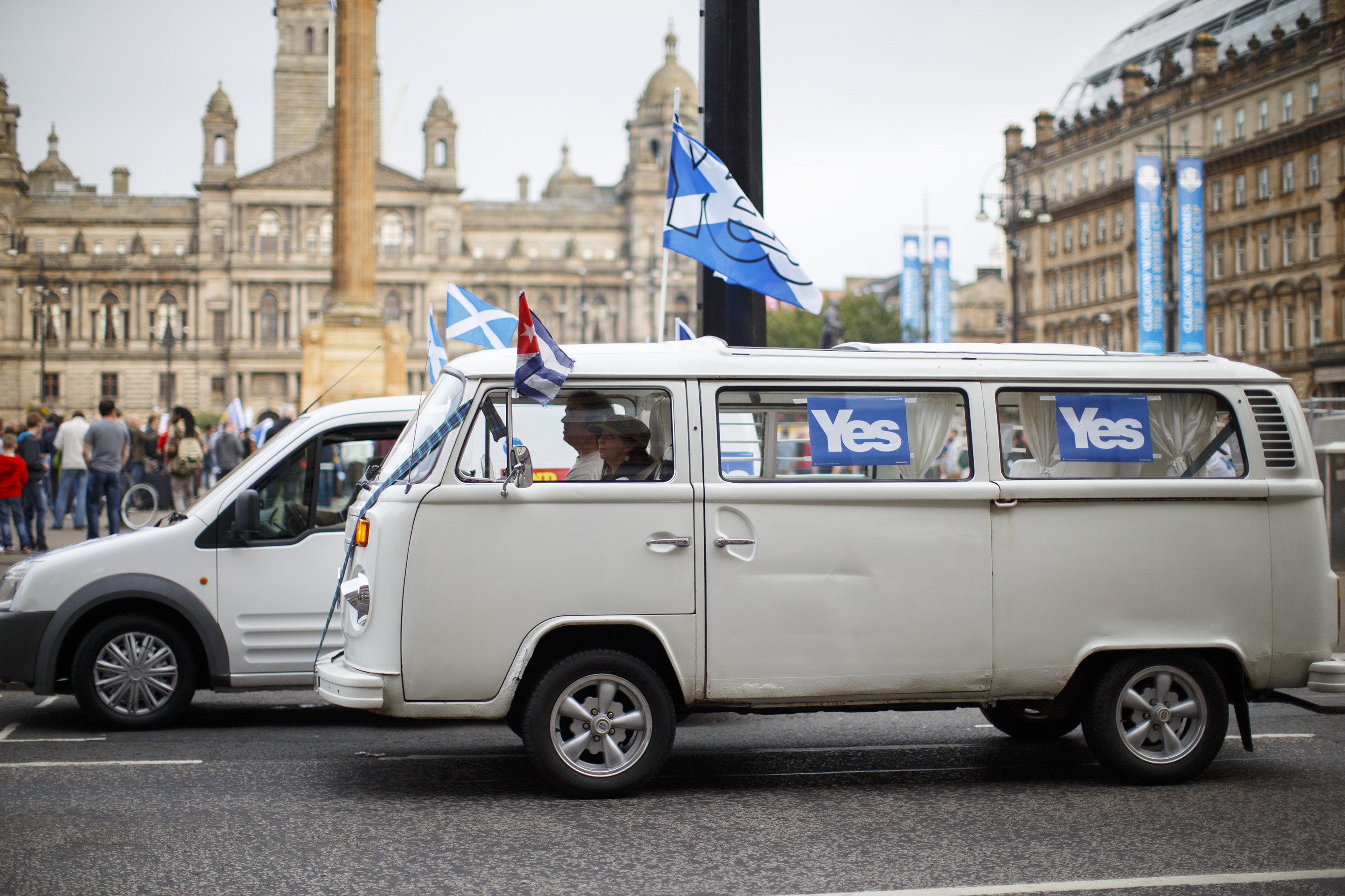 'Yes' voters and campaigners meeting at George Square in Glasgow.