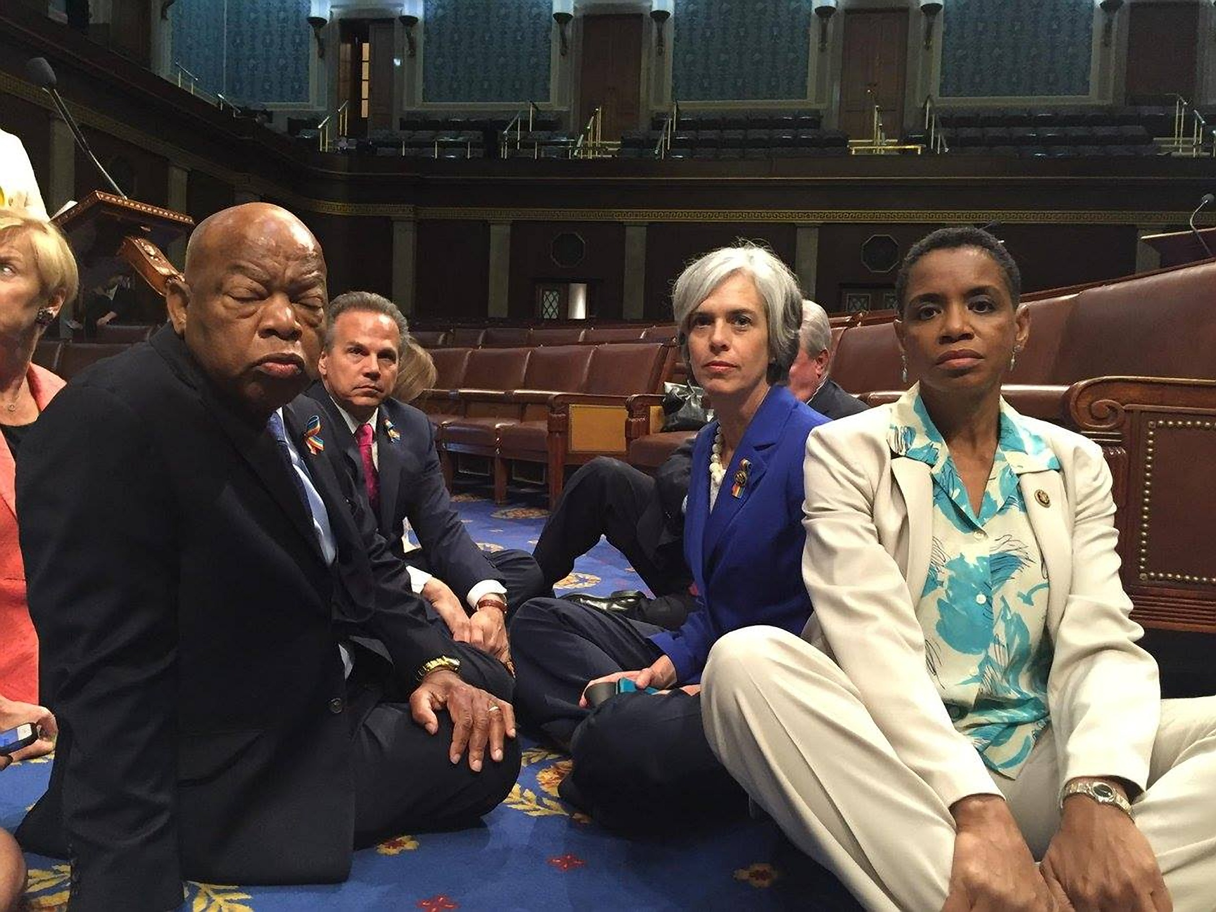Democrats held up the House floor, June 22, demanding a vote on "no fly, no buy" gun control measures. (Photo: Donna Edwards/ZUMA Press/Newscom)