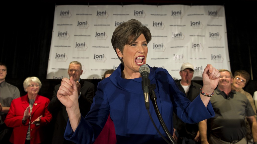 Newly elected Iowa Senator Joni Ernst makes her victory speech at the Iowa GOP election night party at the West Des Moines Marriott. (Photo: Newscom)