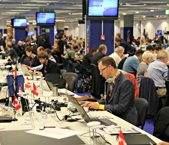 Inside the media center at NATO's summit in Warsaw, Poland. (Photos: Nolan Peterson/The Daily Signal)