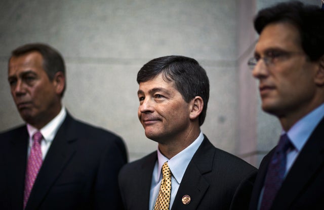 Rep. Jeb Hensarling, flanked by House Speaker John Boehner and Majority Leader Eric Cantor. (Photo: Jim Lo Scalzo/EPA/Newscom)