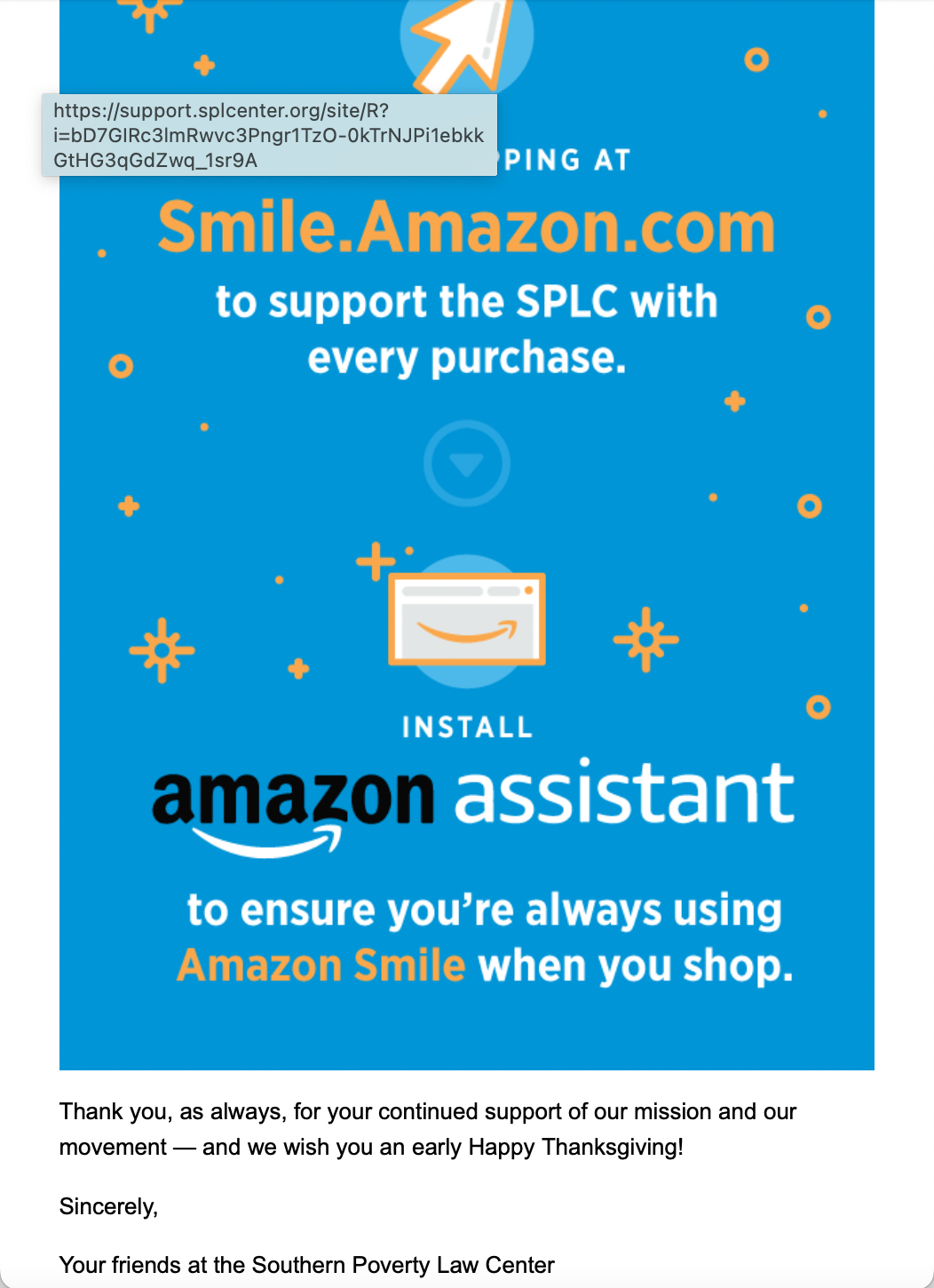 Southern Poverty Law Center Amazon Smile email screenshot