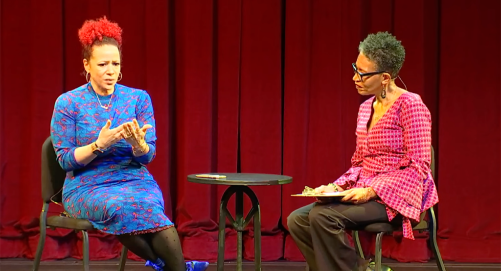 Nikole Hannah-Jones gestures while speaking