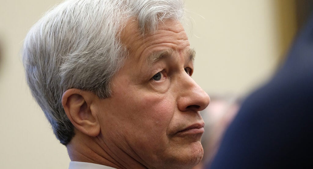 JPMorgan Chase CEO Jamie Dimon looking scared