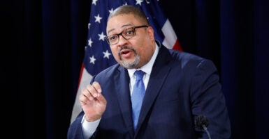 Manhattan District Attorney Alvin Bragg speaks during a press conference.