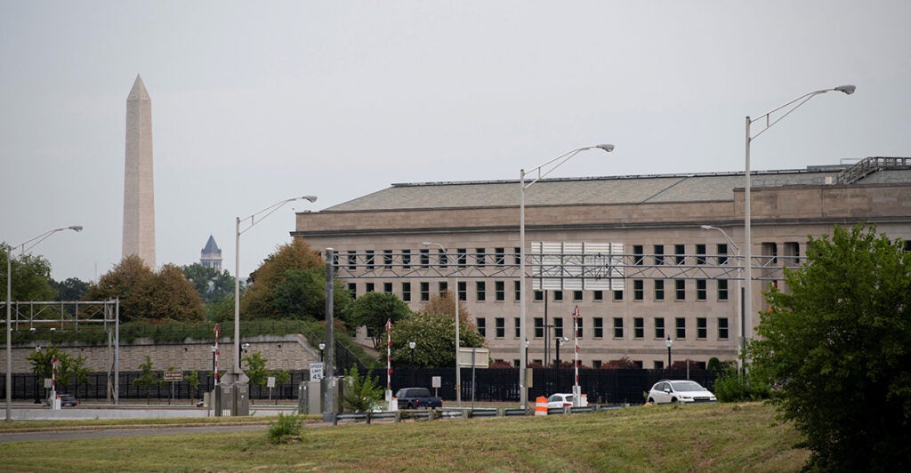 The side of the Pentagon on a grey day.