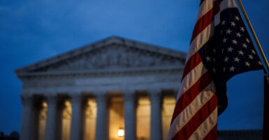 Supreme Court building at dusk