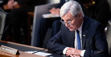 Sheldon Whitehouse in a black suit and a blue tie