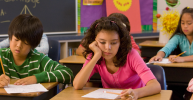 Young girl studying in a classroom