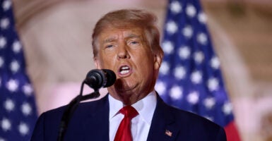 A Super PAC supporting 20204 presidential candidate Ron DeSantis is launching an ad campaign Thursday accusing former President Donald Trump of splitting from the pro-life movement on abortion. Pictured: Former U.S. President Donald Trump speaks during an event at his Mar-a-Lago home on November 15, 2022 in Palm Beach, Florida. Trump announced that he was seeking another term in office and officially launched his 2024 presidential campaign. (Photo by Joe Raedle/Getty Images)