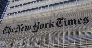 The facade of The New York Times headquarters