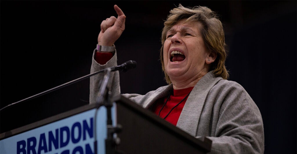 Randi Weingarten, president of the American Federation of Teachers, speaks at a rally