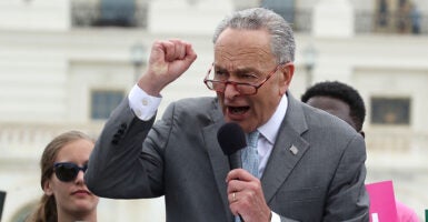 Senate Minority Leader Chuck Schumer speaks at a rally