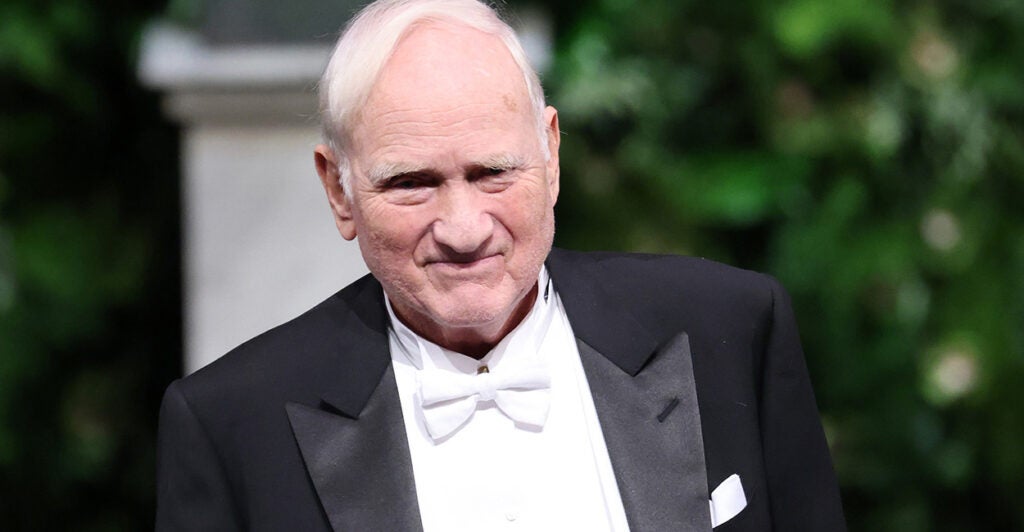 Physicist John Clauser wears a tuxedo at the Nobel Prize awards ceremony.