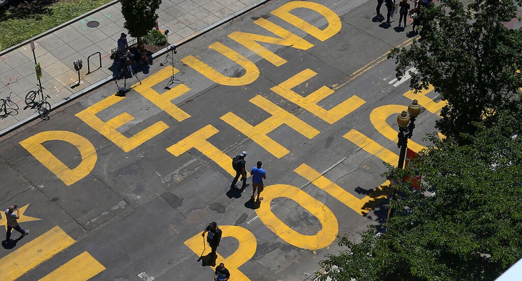 16th Street in Washington, D.C., reads "Defund the Police"