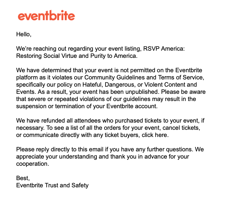 Eventbrite email to Purple for Parents Indiana