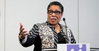 Secretary of Housing and Urban Development Marcia Fudge speaks to the press