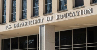 Front of the Dept. of Education headquarters with 