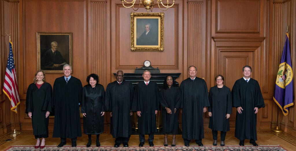 Members of the Supreme Court pose in the Justices Conference Room prior to the formal investiture ceremony of Associate Justice Ketanji Brown Jackson September 30, 2022 in Washington, DC. (Photo: Collection of the Supreme Court of the United States via Getty Images)