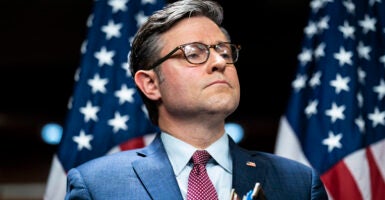 Speaker of the House Mike Johnson, R-La., listens during a press conference on Capitol Hill on Thursday, Nov. 02, 2023, in Washington, DC. (Photo: Jabin Botsford/The Washington Post via Getty Images)