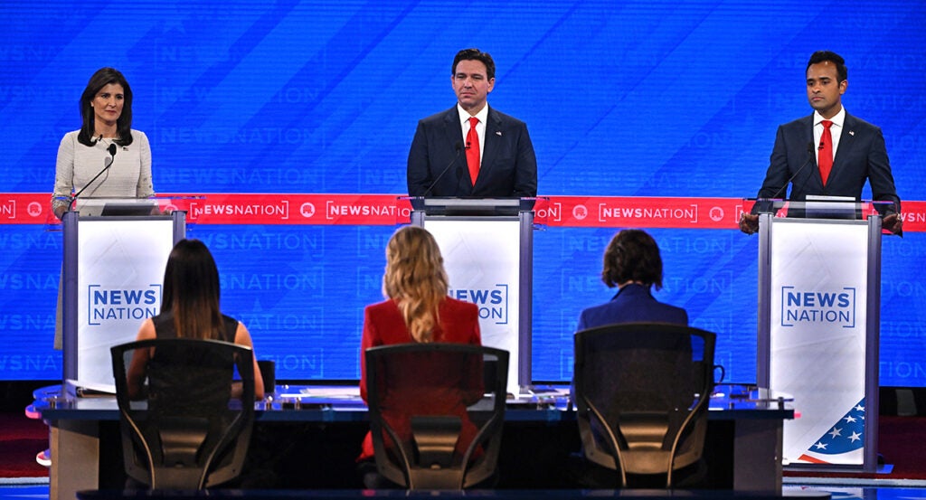 Nikki Haley, Ron DeSantis, Vivek Ramaswamy in the News Nation debate.