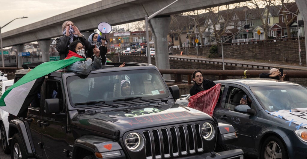 Pro-Palestinian protestors block traffic at JFK airport