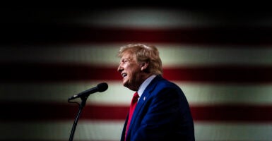 Former President Donald Trump slammed Ohio Governor Mike DeWine for vetoing a bill that would have protected children from experimental transgender surgeries and hormonal interventions. Pictured: Trump speaks during a 