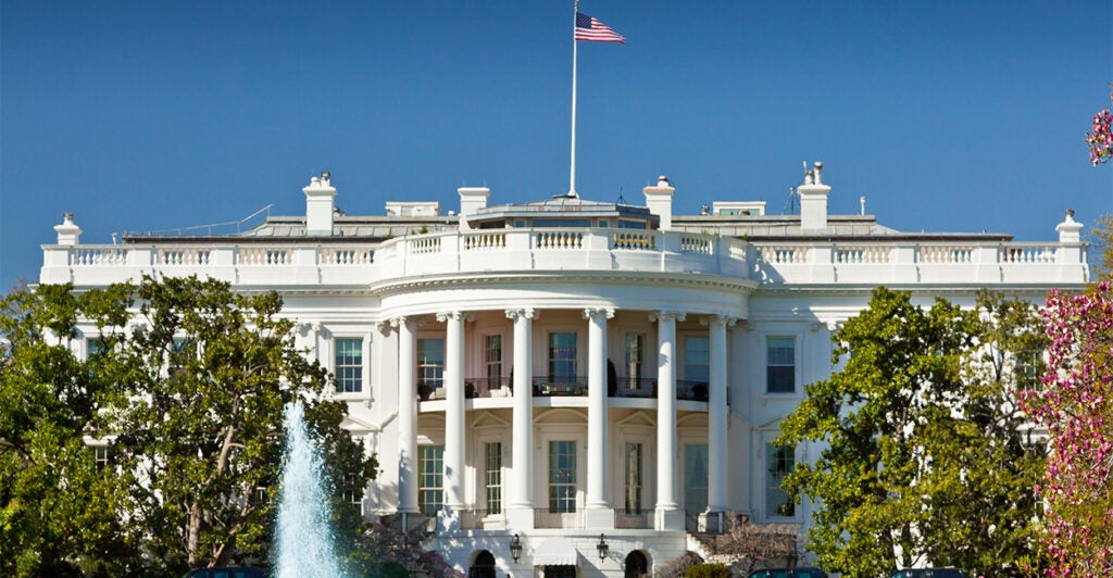 The South Portico of the White House in the daytime