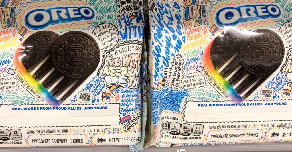 Pride Month, LGBTQA Ally branded packaging for Oreo Cookies, Walgreens, Queens, New York. (Photo by: Lindsey Nicholson/UCG/Universal Images Group via Getty Images)