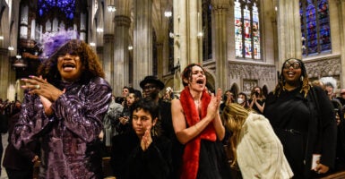 People react to Billy Porter's singing during the funeral of a transgender community activist at St. Patrick's Cathedral on February 15, 2024 in New York City. (Photo by Stephanie Keith/Getty Images)