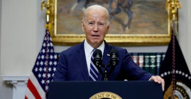 President Joe Biden delivers remarks on the reported death of Alexei Navalny from the Roosevelt Room of the White House on February 16, 2024 in Washington, DC. (Photo by Anna Moneymaker/Getty Images)