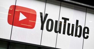 Detail of the YouTube logo outside the YouTube Space studios in London, taken on June 4, 2019. (Photo by Olly Curtis/Future: Getty Images)