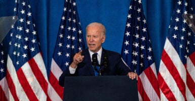 President Joe Biden delivers remarks on preserving and protecting democracy as Election Day approaches at the Columbus Club at Union Station on Wednesday, Nov. 2, 2022 in Washington, DC. (Kent Nishimura / Los Angeles Times via Getty Images)