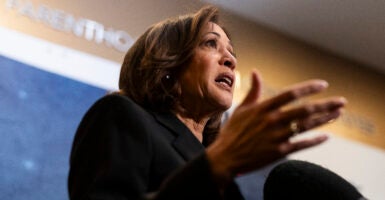 US Vice President Kamala Harris speaks during her visit to a Planned Parenthood clinic in Saint Paul, Minnesota, on March 14, 2024. (Photo by STEPHEN MATUREN/AFP via Getty Images)