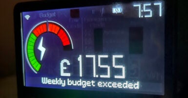 Smart meter showing weekly rationed energy budget exceeded.